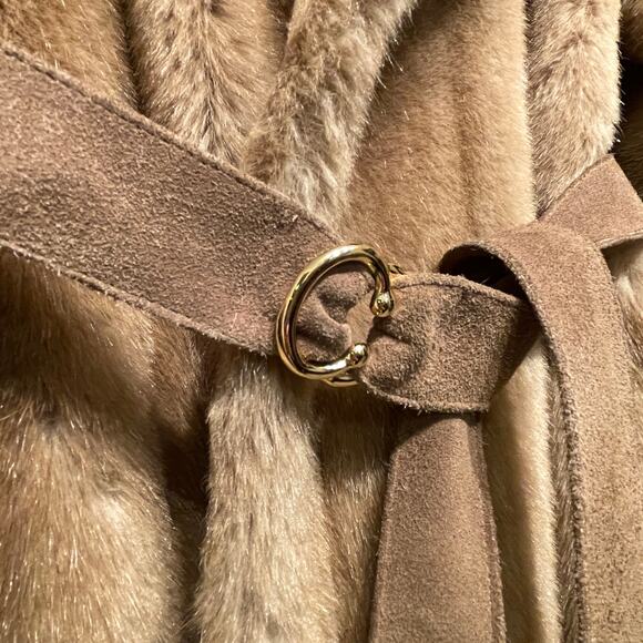 Grace’s Nashville Faux Fur Genuine Suede Belted Coat | Mid Century Vintage S/M/L - Picture 5 of 16
